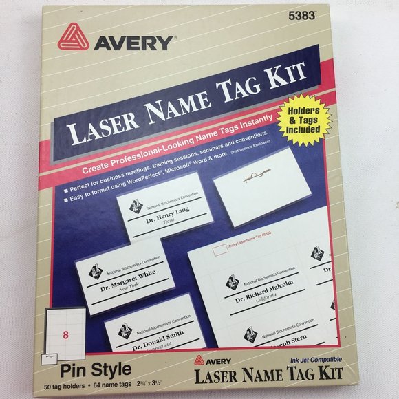 Avery Laser Name Tag Kit #5383 Pin Style 50 Tag Holders 64 Name Tags Professiona - Picture 1 of 5